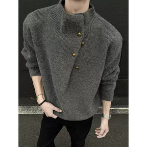 Turtleneck Loose-fitting Button-down Knit Sweater