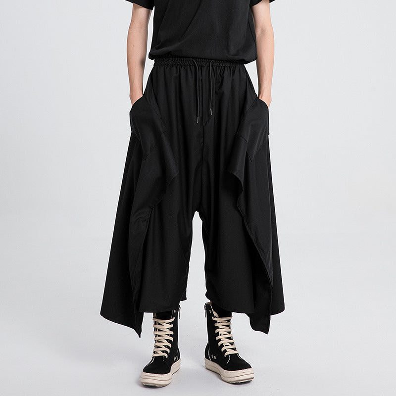 Black Irregular Casual Wide-leg Pants