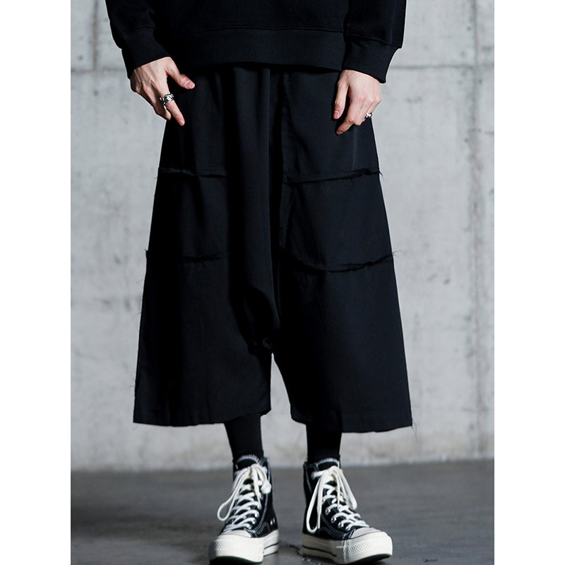 Stitched Raw Edge Wide Leg Low Rise Pants