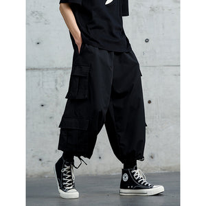 Multi-pocket Straight Drawstring Trousers