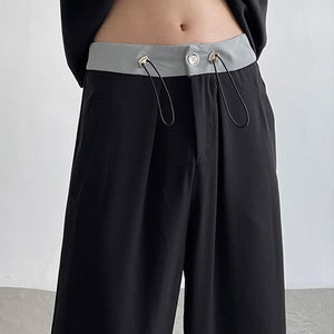 Contrasting Color Drawstring Ice Silk Casual Trousers