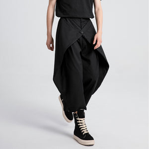 Black Tapered Cropped Straight-leg Casual Pants