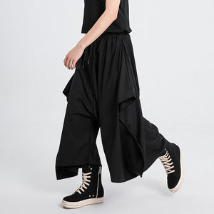 Black Irregular Casual Wide-leg Pants