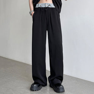 Contrasting Color Drawstring Ice Silk Casual Trousers