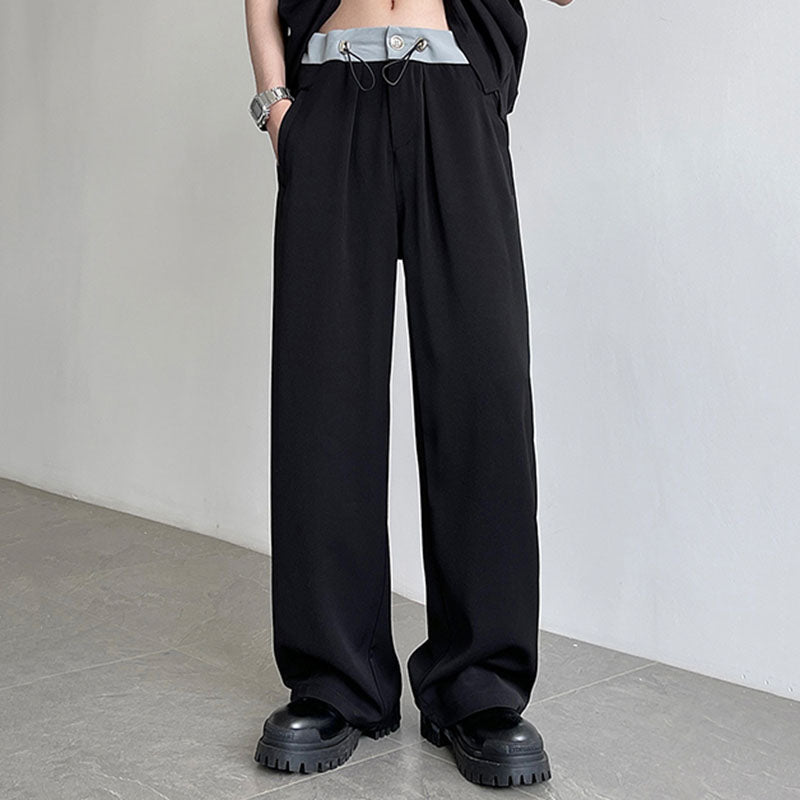 Contrasting Color Drawstring Ice Silk Casual Trousers