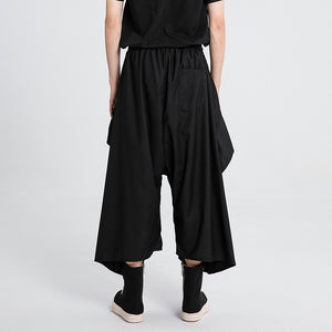 Black Irregular Casual Wide-leg Pants