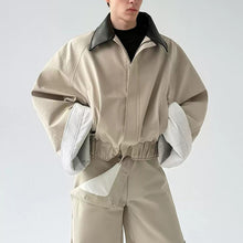 Load image into Gallery viewer, Leather Collar Contrast Plaid Oversized Turned-sleeve Cotton Jacket
