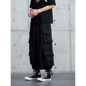 Multi-pocket Straight Drawstring Trousers