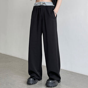 Contrasting Color Drawstring Ice Silk Casual Trousers