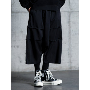 Stitched Raw Edge Wide Leg Low Rise Pants