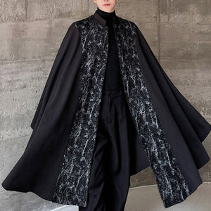 Retro Patchwork Silhouette Long Cape Coat