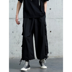 Multi-pocket Straight Drawstring Trousers