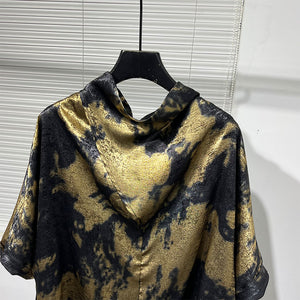 Irregular Gold Print Pile Collar Loose T-shirt