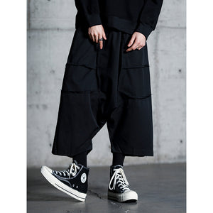 Stitched Raw Edge Wide Leg Low Rise Pants