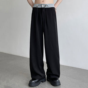 Contrasting Color Drawstring Ice Silk Casual Trousers