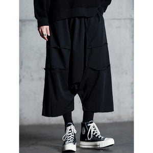 Stitched Raw Edge Wide Leg Low Rise Pants