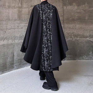 Retro Patchwork Silhouette Long Cape Coat