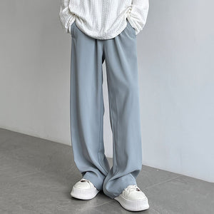 Contrasting Color Drawstring Ice Silk Casual Trousers