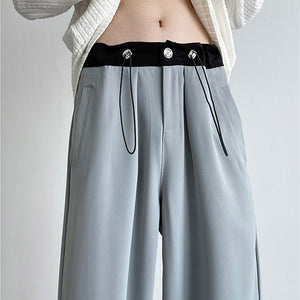 Contrasting Color Drawstring Ice Silk Casual Trousers