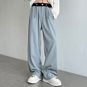 Contrasting Color Drawstring Ice Silk Casual Trousers