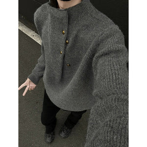 Turtleneck Loose-fitting Button-down Knit Sweater