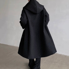 Load image into Gallery viewer, Black Hooded Rhombus Mid-length Over-the-knee Coat
