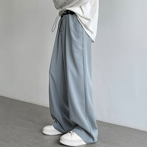 Contrasting Color Drawstring Ice Silk Casual Trousers