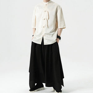 Buttoned Stand Collar Short Sleeve Shirt