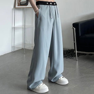 Contrasting Color Drawstring Ice Silk Casual Trousers