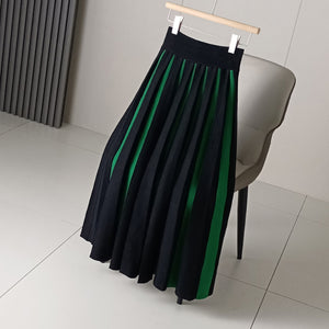 Autumn and Winter Thick Color Block Pleated Skirt