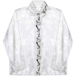 Embroidered Graphic Satin Long Sleeve Shirt