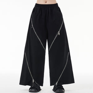 Zip Casual Straight Wide Leg Pants