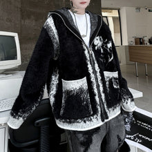 Load image into Gallery viewer, Zip-up Hooded Geometric Jacquard Knit Cardigan
