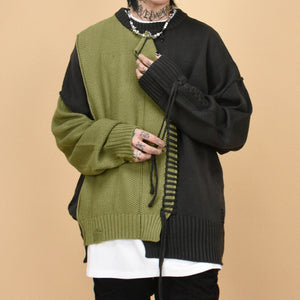 Irregular Stitching Contrast Patchwork Pullover Sweater