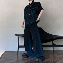 Load image into Gallery viewer, Contrast Color Sleeveless Denim Vest and Retro Wide-leg Trousers Two-piece Set
