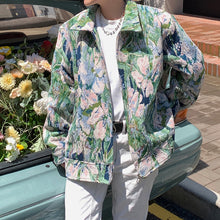 Load image into Gallery viewer, Tulip Print Zipped Denim Jacket
