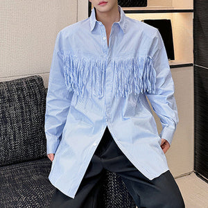 Blue Striped Fringed Casual Shirt