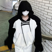 Load image into Gallery viewer, Short Black and White Stitching Shoulder Pad Hoodie
