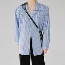 Load image into Gallery viewer, Blue Striped Cuban Collar Pad Shirt
