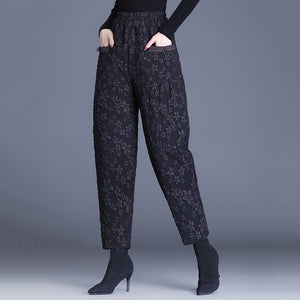 High Waisted Loose Warm Jacquard Harem Pants