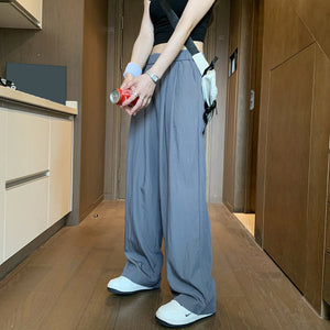 Solid Pleated Ice Silk Thin Loose Trousers