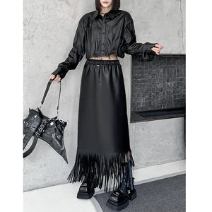 Fringed PU Leather Skirt