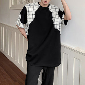 Patchwork Shoulder Pad Casual T-shirt