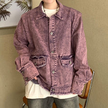 Load image into Gallery viewer, Vintage Purple Distressed Denim Jacket
