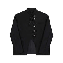 Load image into Gallery viewer, Irregular Hem Metal Button Stand Collar Blazer
