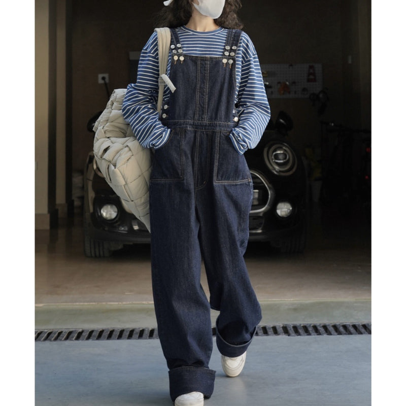 Adjustable Loose Denim Wide-leg Overalls