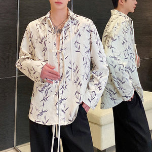 Casual Jacquard Lapel Button-down Long-sleeved Loose Shirt