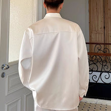 Load image into Gallery viewer, Lapel Hand-beaded Satin Shirt
