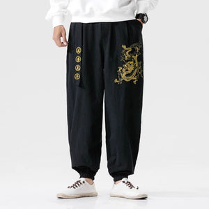 Zip Embroidered Linen Casual Harem Pants