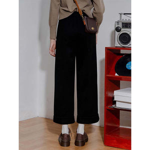 Vintage Rolled Hem Fur High Waist Straight Pants